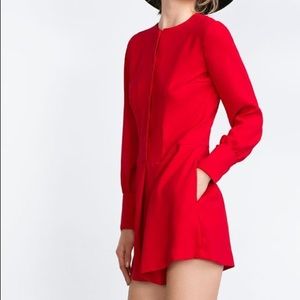 Zara Trafaluc Red Long Sleeve Romper